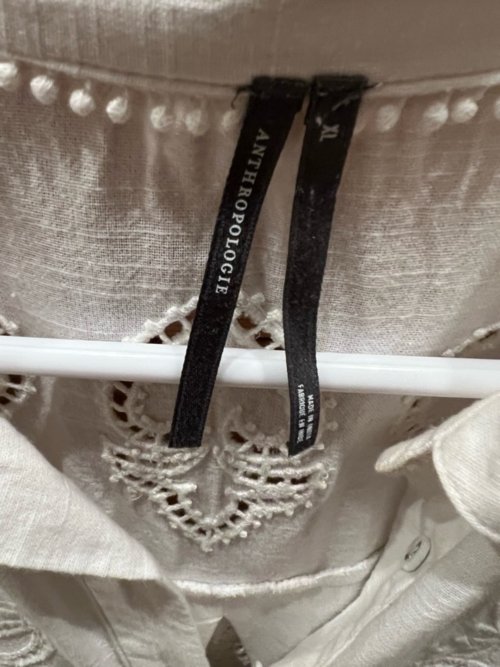 Anthropologie White Eyelet 100% cotton Blouse.